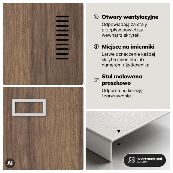 Szafka ubraniowa pracownicza czterokomorowa biała/orzech, 800x1800x500 mm: KACPER Eco Design 5