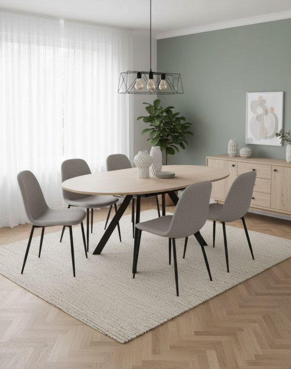 stół rozkładany do jadalni tavo 100-140x100 cm, dąb naturalny z czarnymi nogami