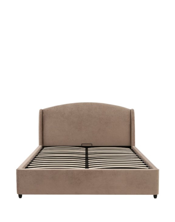 eleganckie łóżko dwuosobowe tapicerowane Venazio z pojemnikiem 160x200, taupe