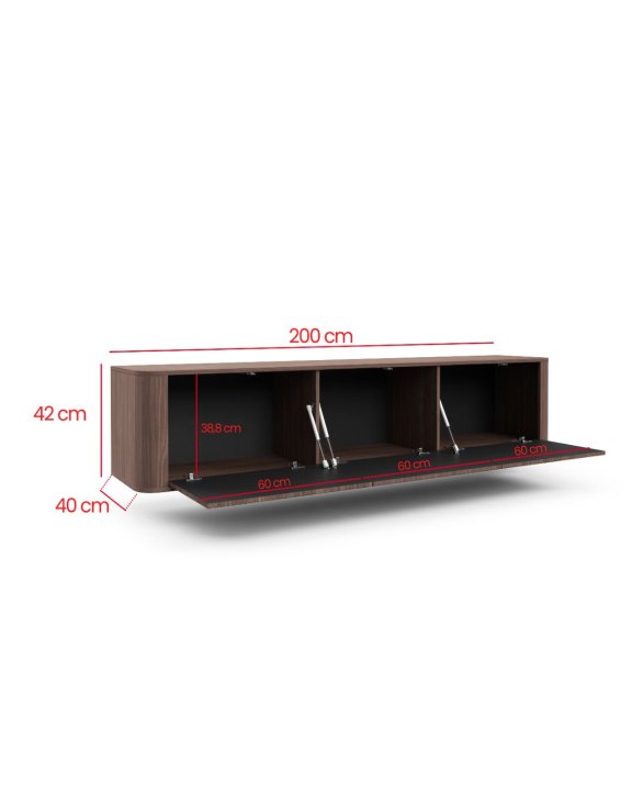 wisząca szafka rtv trenza 200 cm orzech lincoln