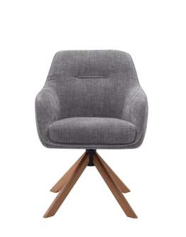 Krzesło obrotowe do jadalni Avola, szare, drewniane nogi