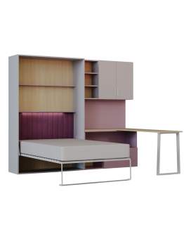 Flexi Bed Lumi – półkotapczan z biurkiem kaszmir i antyczna róża
