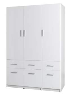 Szafa 3-drzwiowa Snow 04 (3D6SZ) z 6 szufladami – biała, wysoki połysk