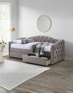 lóżko pojedyncze z szufladami aloha 90x200, beżowy velvet