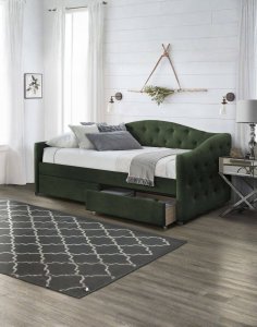 łóżko pojedyncze z szufladami aloha 90x200, zielony velvet