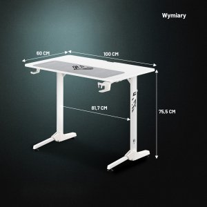 Biurko gamingowe z uchwytem na słuchawki i kubek białe, 100 cm: Diablo X-Mate 1000 10