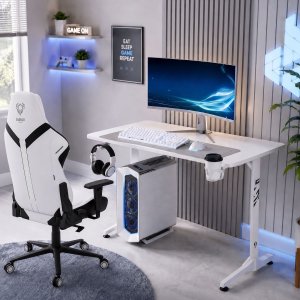 Biurko gamingowe z uchwytem na słuchawki i kubek białe, 100 cm: Diablo X-Mate 1000 12