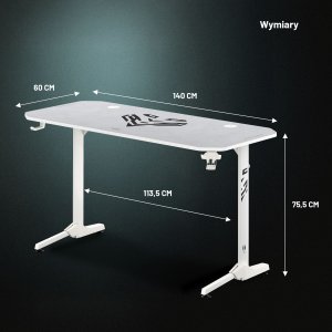 Biurko gamingowe z uchwytem na słuchawki i kubek białe, 140 cm: Diablo X-Mate 1400 7