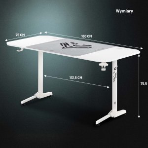 Biurko gamingowe z uchwytem na słuchawki i kubek białe, 160 cm: Diablo X-Mate 1600 7