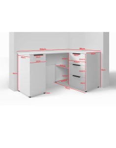 Narożne biurko Tivo 150 cm białe - wymiary