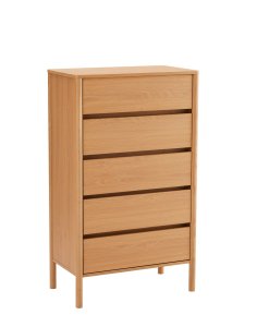 wysoka komoda blair z 5 szufladami (cd02) naturalny dąb 70x118 cm