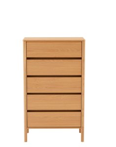 wysoka komoda blair z 5 szufladami (cd02) naturalny dąb 70x118 cm