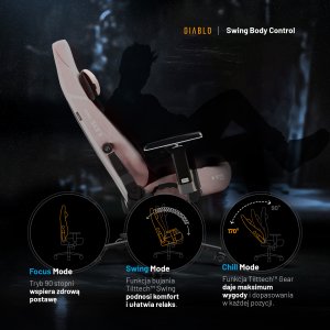 Fotel gamingowy różowy z magnetycznym zagłówkiem Normal Size: Diablo X-Eye Prime Akira Pink 13