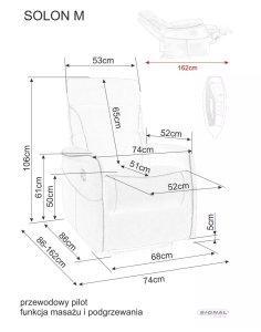 Fotel rozkładany z funkcją masażu Solon M Velvet Szary