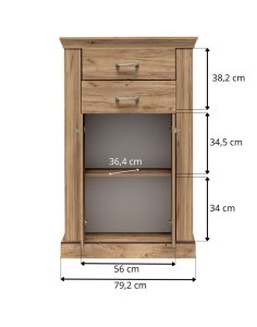 Wąska komoda Antica  A-3 kraft złoty 82 cm - wymiary