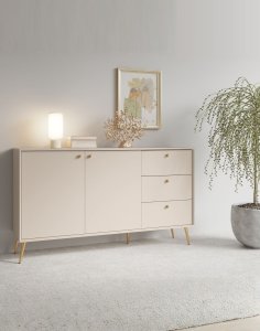 Komoda z szafkami i szufladami piasek pustyni na złotych nóżkach Rose 03