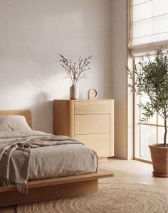 wysoka komoda navan z 3 szufladami, naturalny dąb