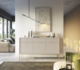 komoda ryflowana nova z szufladami (ksz154), kaszmir/złoty