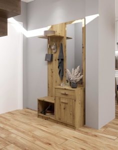 przedpokój pergo, zestaw z lustrem i szafką na buty, dąb artisan