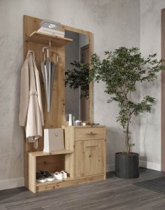 przedpokój pergo, zestaw z lustrem i szafką na buty, dąb artisan