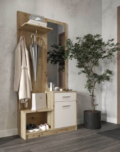przedpokój pergo z lustrem i szafką na buty, dąb artisan/kaszmir