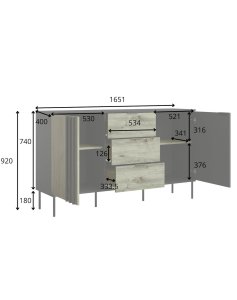 Komoda z szafkami i szufladami Rimini 03 2D3SZ, Kaszmir + Dąb artisan