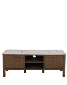szafka rtv southampton 120 cm, dąb wędzony i blat ceramiczny (10786)