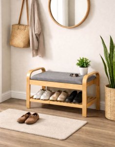stojak na buty st-12 popielaty/naturalny ze schowkiem