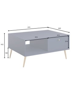 Stolik kawowy z półką i szafką, niebieski Rose 07