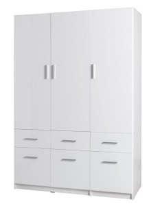 Szafa 3-drzwiowa Snow 04 (3D6SZ) z 6 szufladami – biała, wysoki połysk