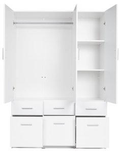 Szafa 3-drzwiowa Snow 04 (3D6SZ) z 6 szufladami – biała, wysoki połysk