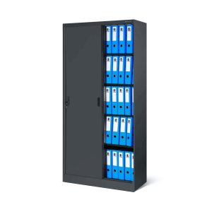 Szafa biurowa metalowa z drzwiami przesuwnymi antracytowa, 900x1850x400 mm: KUBA 4