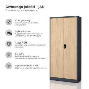 Szafa biurowa na dokumenty z 4 półkami antracytowa/dąb sonoma, 900x1850x400 mm: JAN Eco Design 9