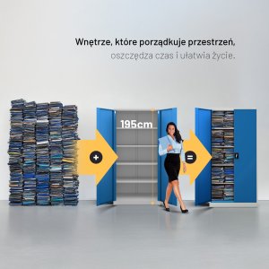 Szafa metalowa na dokumenty biurowa, wysoka, szaro-niebieska, 900x1950x400 mm: JAN H 3