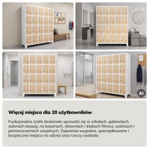 Szafa skrytkowa socjalna 20-skrytkowa na nóżkach biała/dąb sonoma, 1360x1720x450 mm: ROBERT Eco Design 9