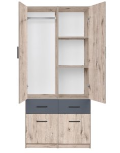 Szafa 2-drzwiowa Snow 03 (2D 4SZ) z 4 szufladami – dąb wellington, grafit