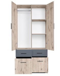 Szafa 2-drzwiowa Snow 03 (2D 4SZ) z 4 szufladami – dąb wellington, grafit