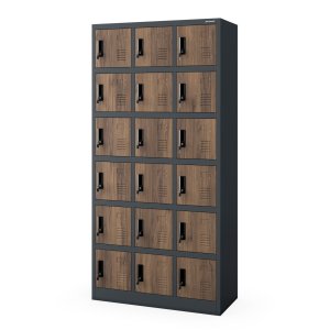 Szafka pracownicza skrytkowa 18-skrytkowa antracytowa/orzech, 900x1850x400 mm: KAROL Eco Design 1