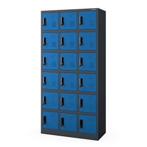 Szafka pracownicza skrytkowa 18-skrytkowa antracytowo-niebieska, 900x1850x400 mm: KAROL 1
