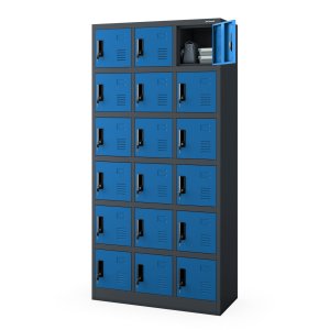 Szafka pracownicza skrytkowa 18-skrytkowa antracytowo-niebieska, 900x1850x400 mm: KAROL 2