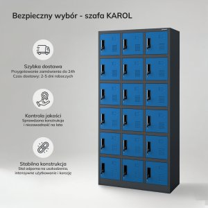 Szafka pracownicza skrytkowa 18-skrytkowa antracytowo-niebieska, 900x1850x400 mm: KAROL 8