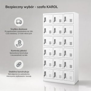 Szafka pracownicza skrytkowa 18-skrytkowa biała, 900x1850x400 mm: KAROL 8