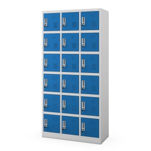 Szafka pracownicza skrytkowa 18-skrytkowa szaro-niebieska, 900x1850x400 mm: KAROL 1