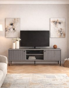 produkt Szafka RTV z szafkami i otwartymi półkami, ryflowane fronty Iris 08 156x41 cm