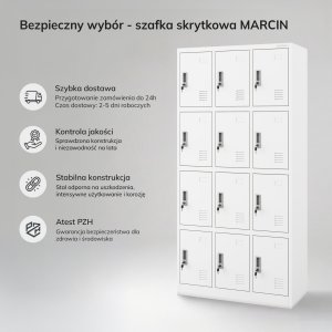 Szafka skrytkowa socjalna 12-skrytkowa biała, 900x1850x400 mm: MARCIN 8