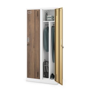 Szafka ubraniowa pracownicza czterokomorowa biała/orzech, 800x1800x500 mm: KACPER Eco Design 1