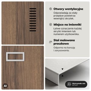 Szafka ubraniowa pracownicza czterokomorowa biała/orzech, 800x1800x500 mm: KACPER Eco Design 5