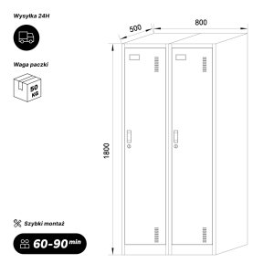Szafka ubraniowa pracownicza czterokomorowa biała/orzech, 800x1800x500 mm: KACPER Eco Design 6