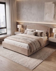 eleganckie łóżko dwuosobowe tapicerowane Venazio z pojemnikiem 160x200, taupe