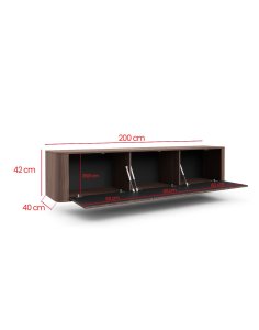 wisząca szafka rtv trenza 200 cm orzech lincoln